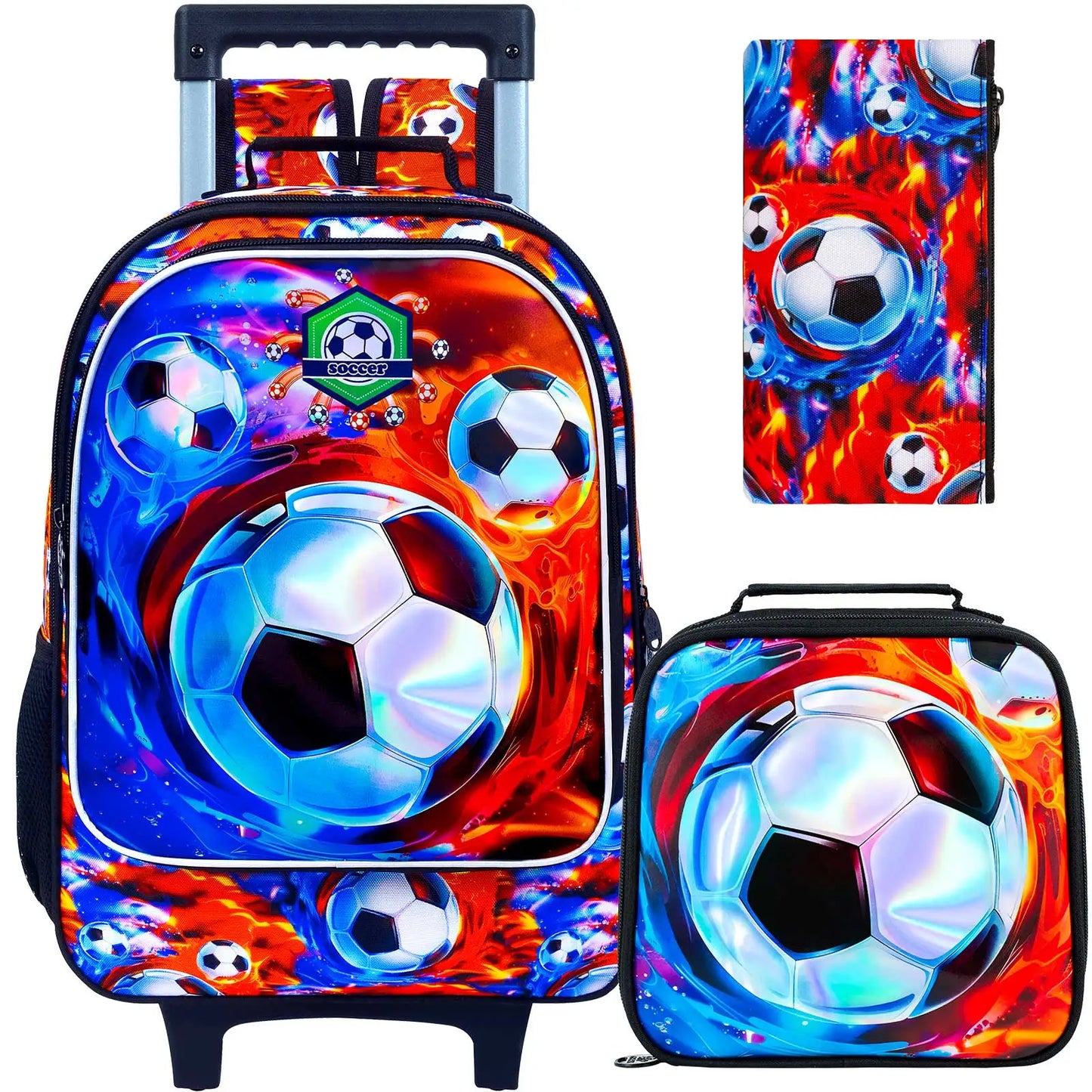 NONECN Rolling Backpack 3pcs Kids Wheeled Bookbag with Lunch Bag