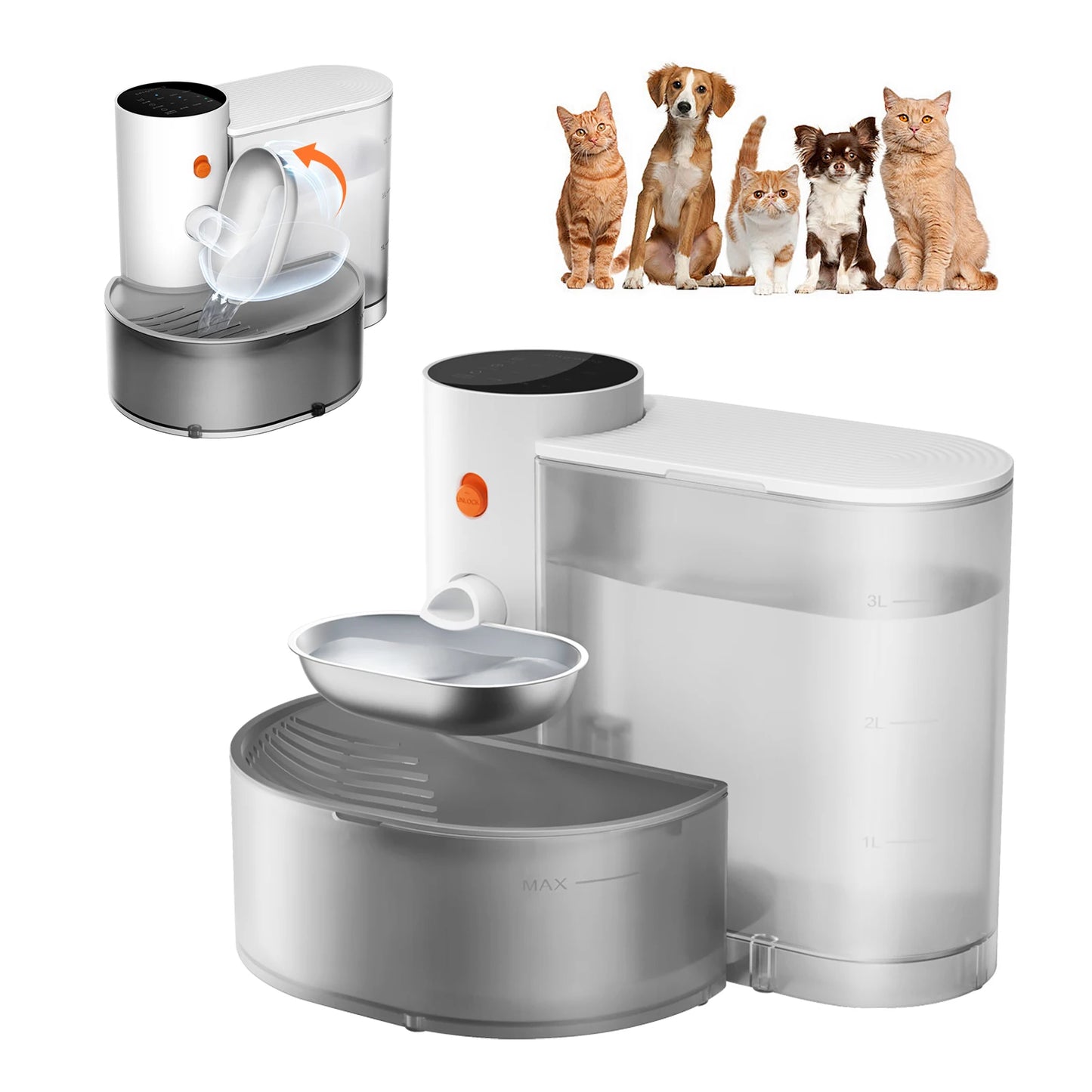 Booteely Stainless Steel Pet Water Dispenser With Purifier For Cats
