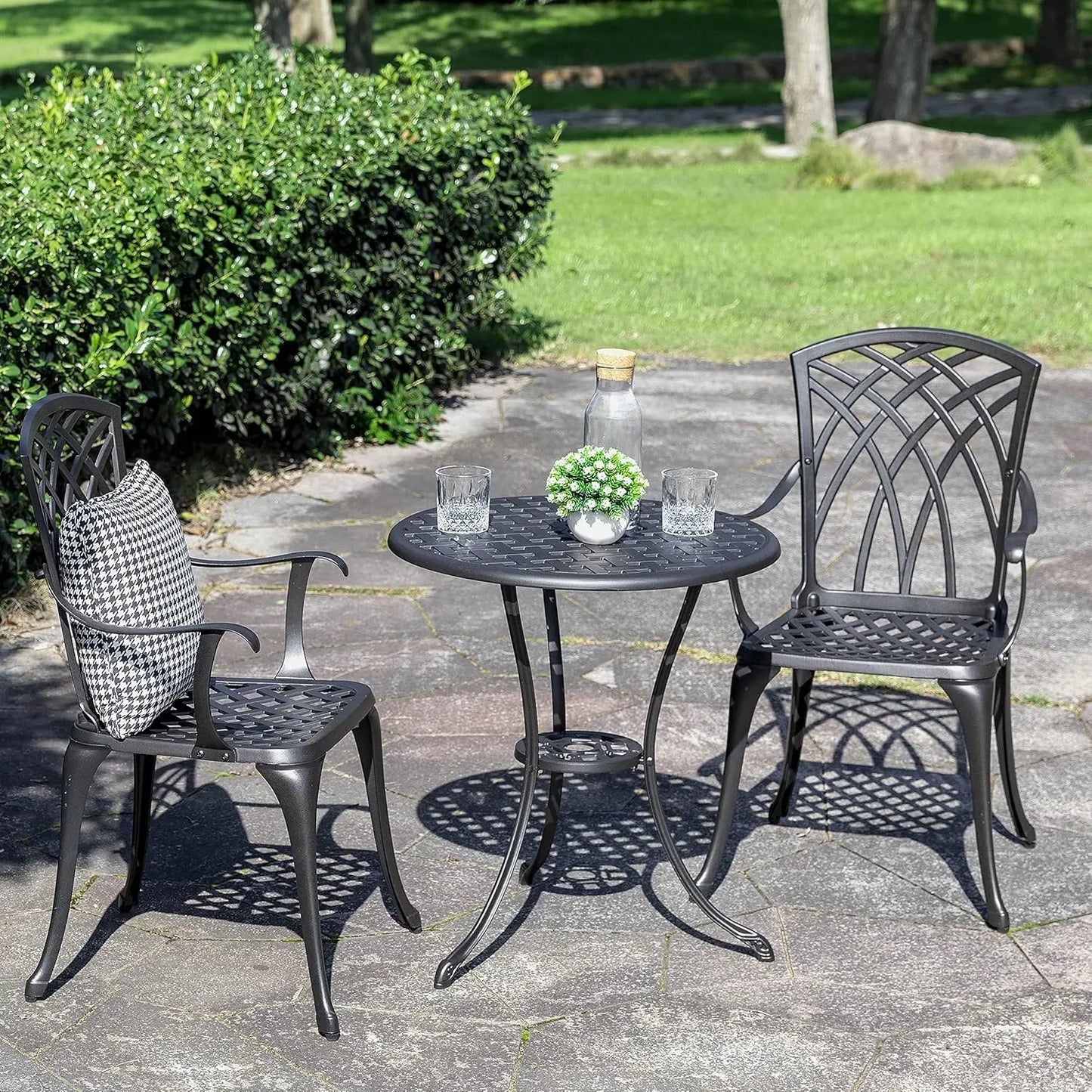 Outdoor Cast Aluminum Bistro Set 3 Piece Patio Table Chairs