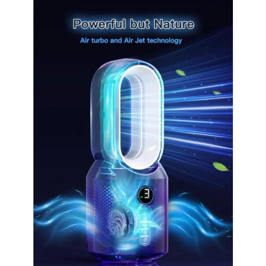 Bladeless Desk Fan With 3 Speeds And Night Light For Personal Use