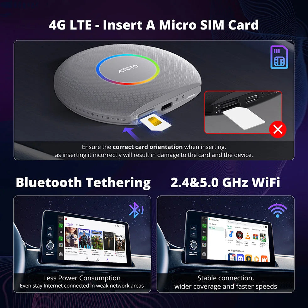 ATOTO Wireless Apple CarPlay Adapter for Android Auto USB Bluetooth
