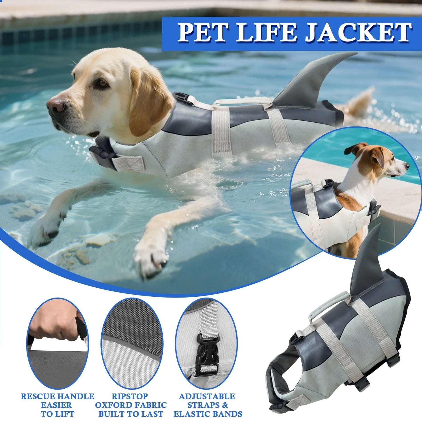Dog Life Jacket Buoyant Vest With Handle For Swimming