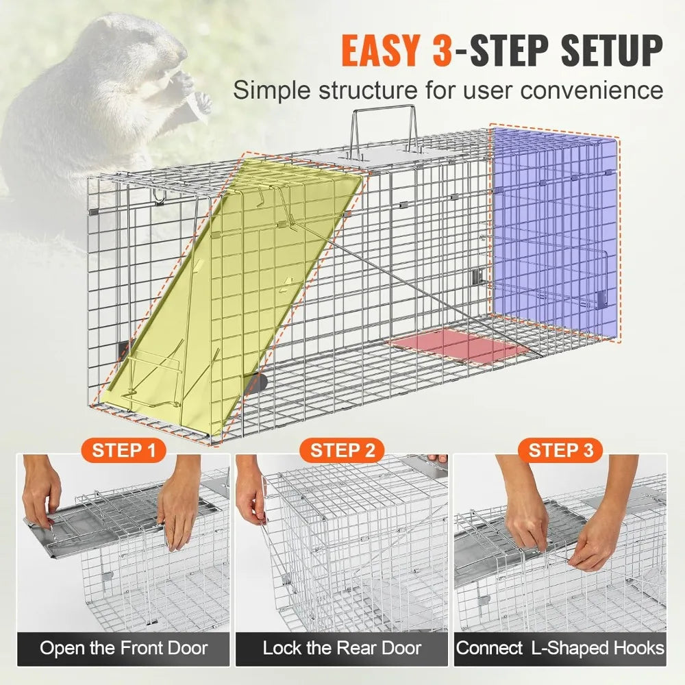 Humane Live Animal Cage Trap For Cats Rabbits Squirrels Raccoons Groundhogs