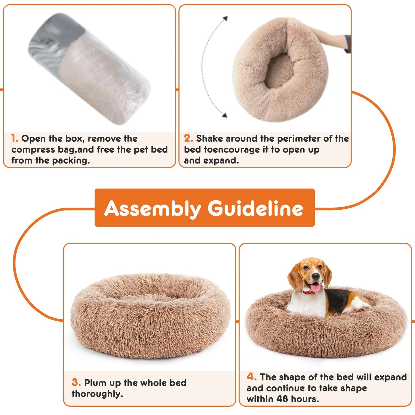 JHK Calming Dog Bed Plush Faux Fur Washable Non Slip