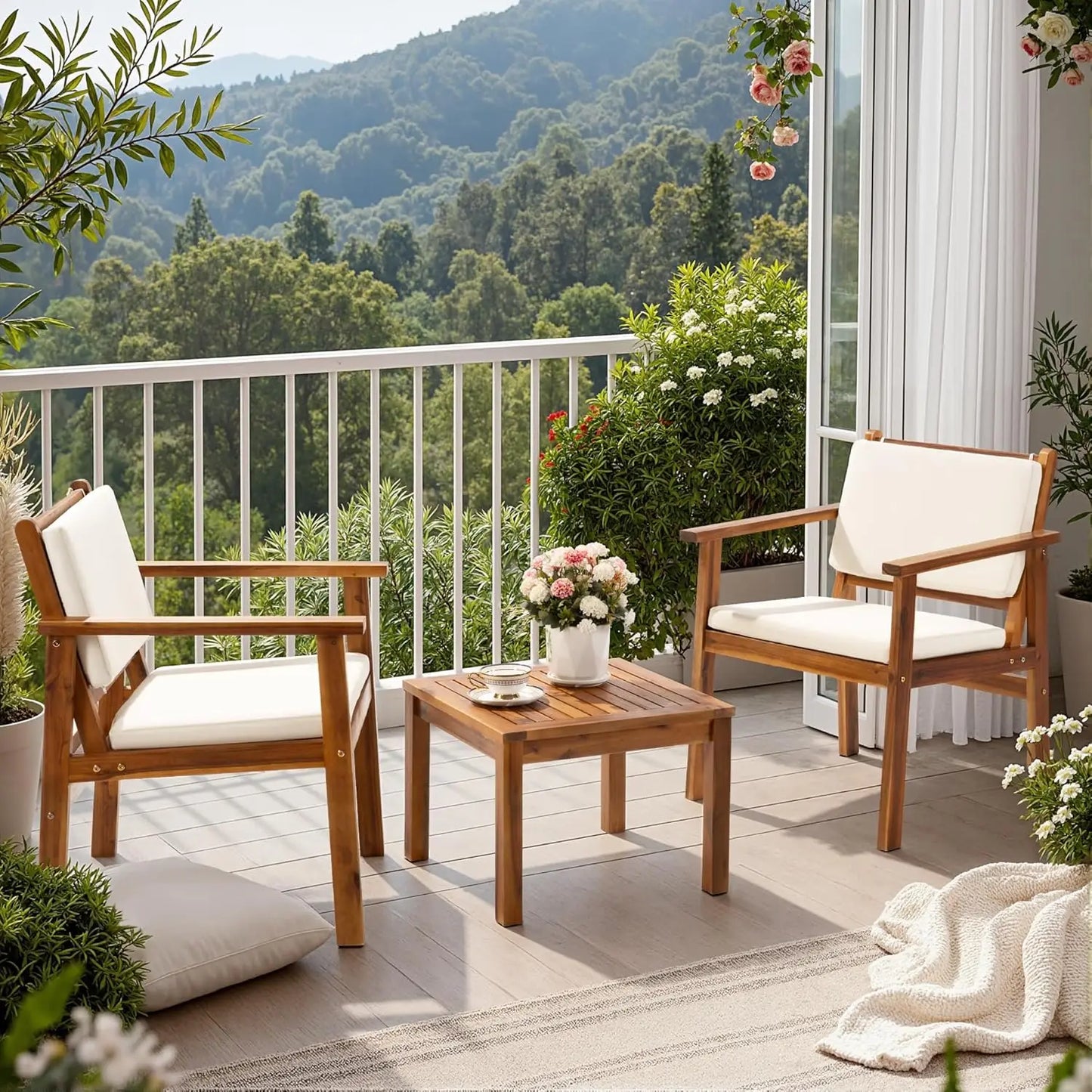 Flamaker Acacia Wood Patio Furniture Set With Cushions