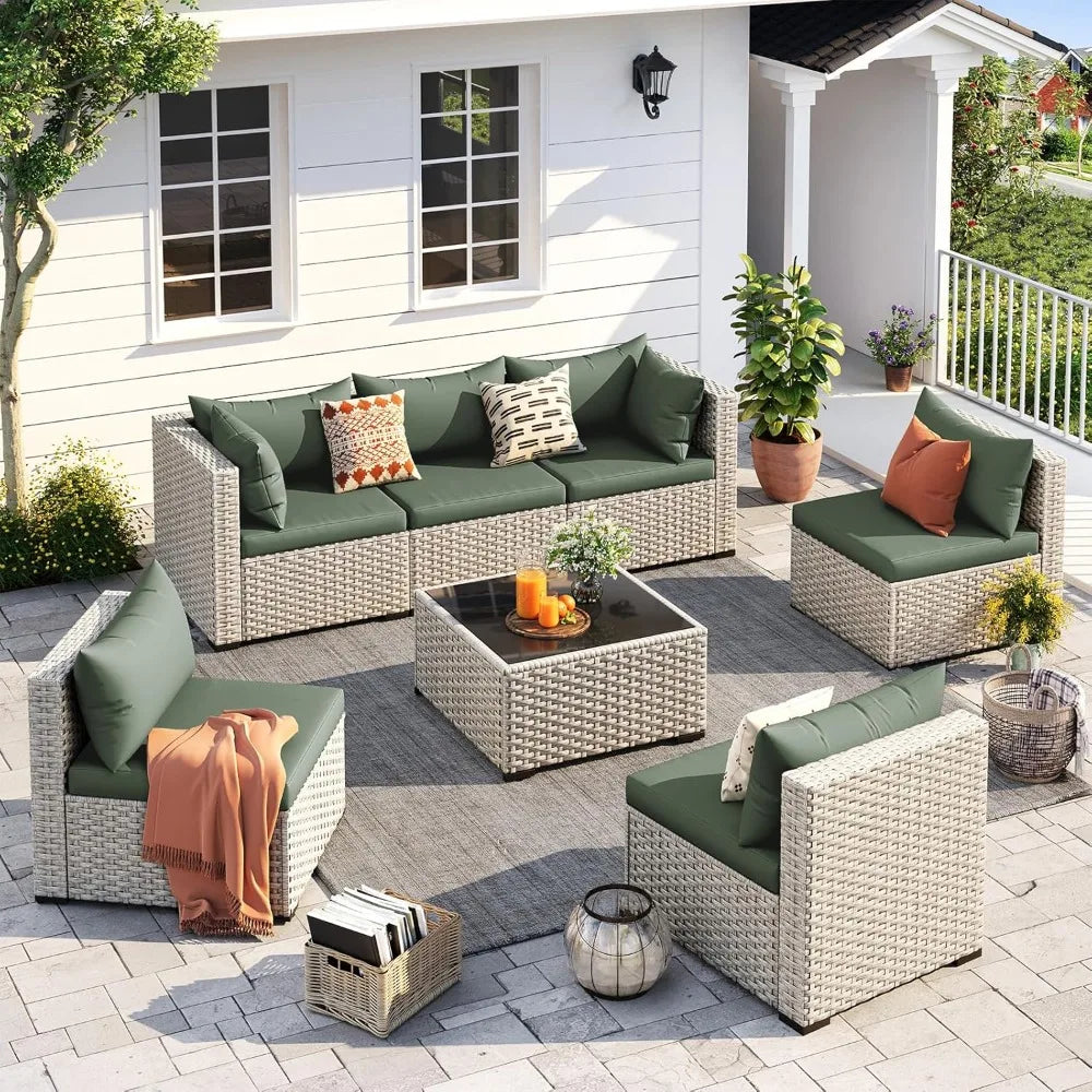 Outdoor Patio Furniture Set 7 Piece Wicker Sectional Sofa And Tea Table