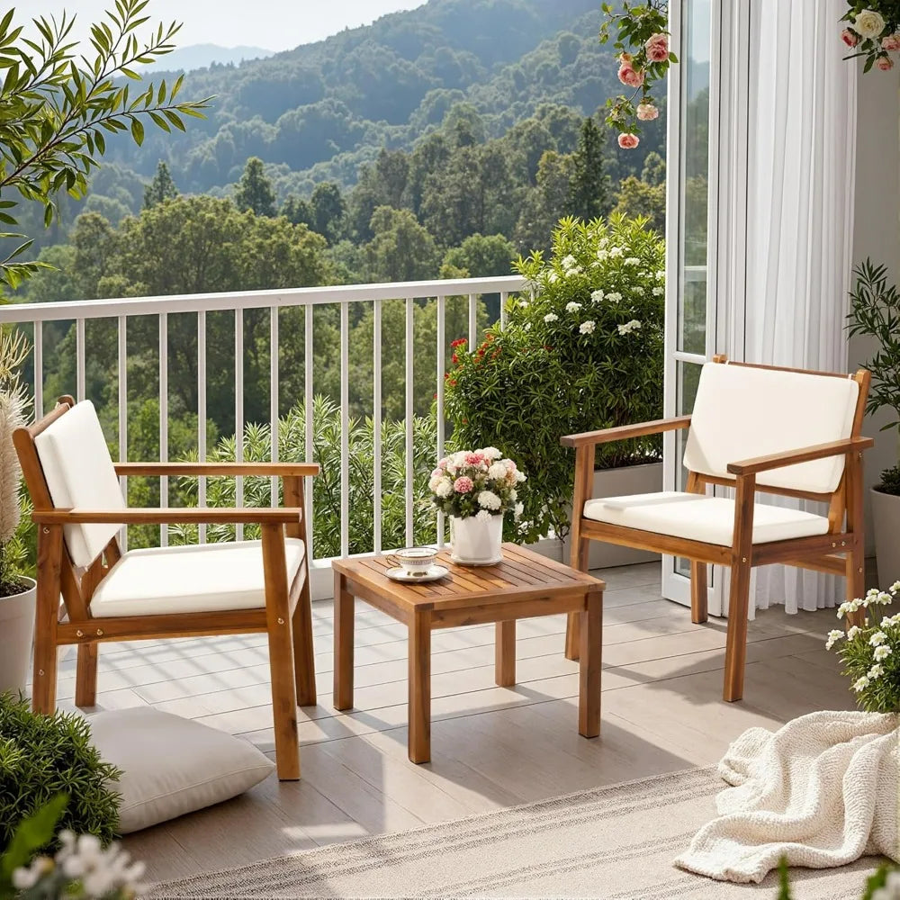 Flamaker Acacia Wood Patio Furniture Set With Coffee Table Cushions