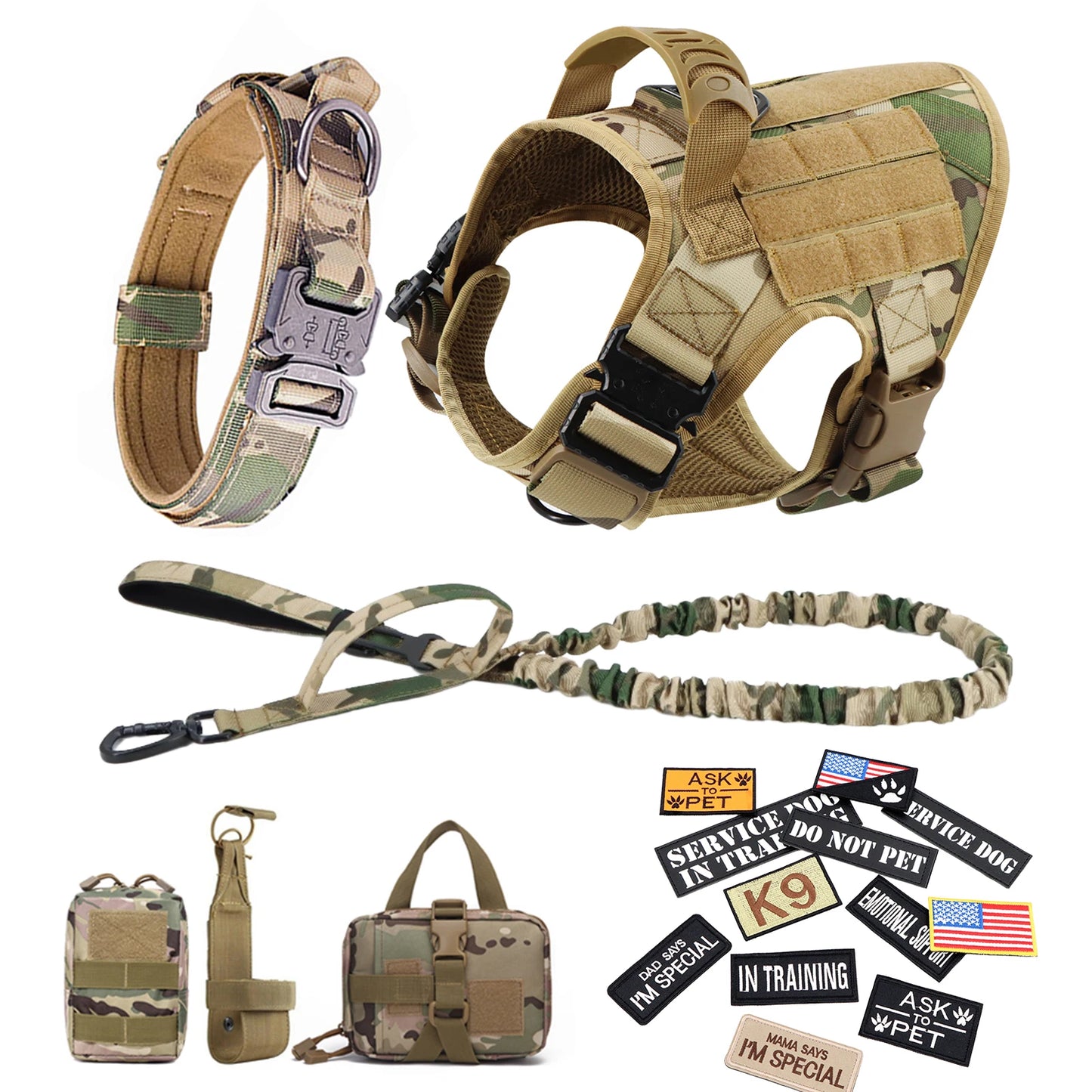 PETRAVEL Military Large Dog Harness Vest With Leash Set