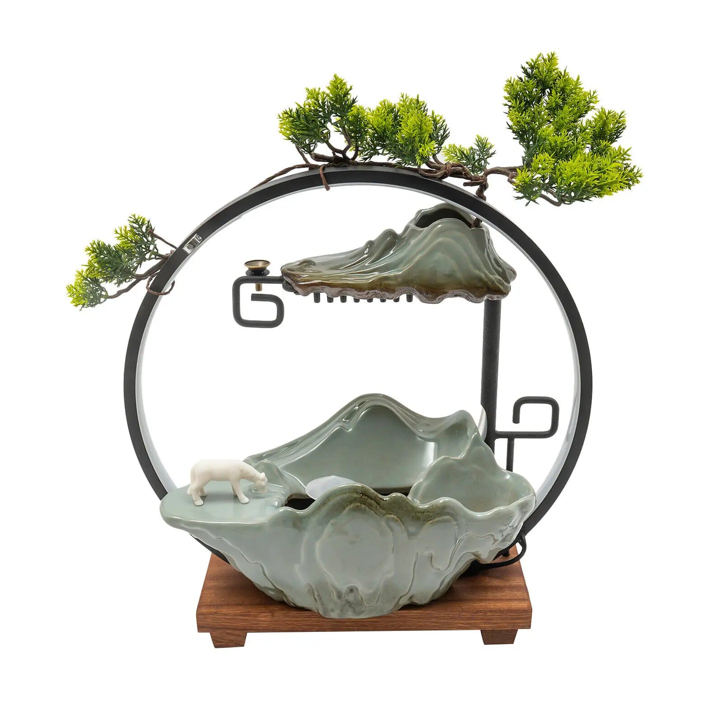 Indoor Tabletop Water Fountain With Mist Rockery Led Decor Meditation