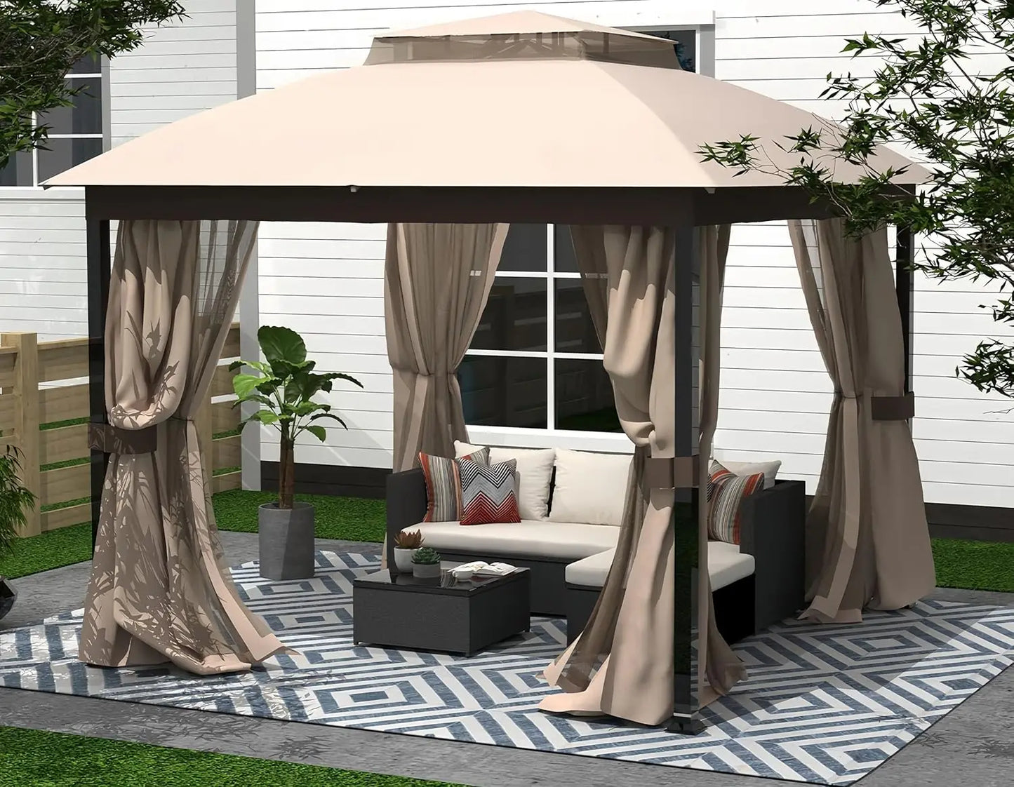 Outdoor Patio Gazebo 10x10, Heavy Duty Gazebos, Soft Top Gazebo with Metal Frame, Double Roof Canopy, Mosquito, Customized