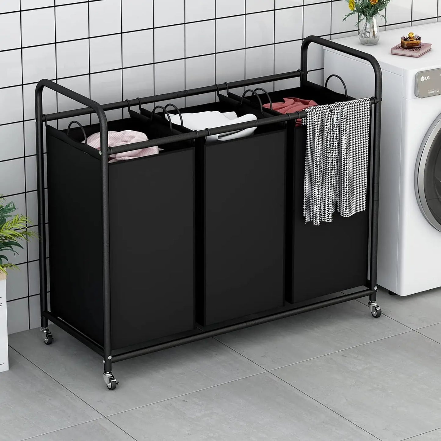 XMSJ 3 Bag Laundry Sorter Cart With Removable Bags