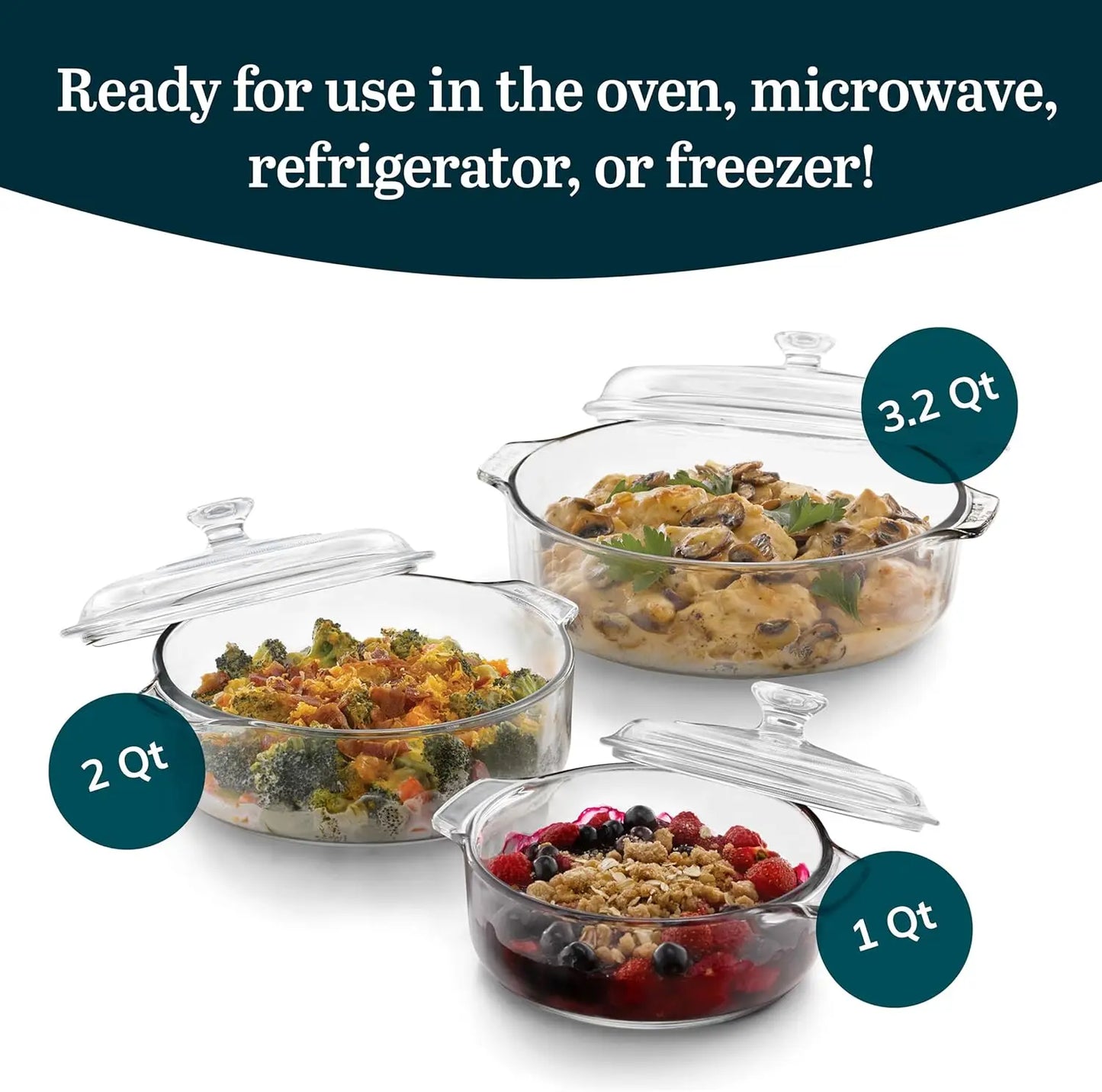 Glass Casserole Baking Dish Set With Lids Oven Safe