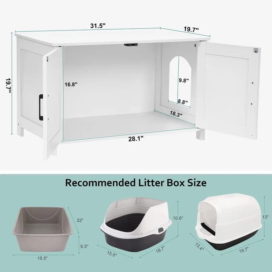 XMSJ Cat Litter Box Enclosure Wooden Washroom Cabinet Barn Door