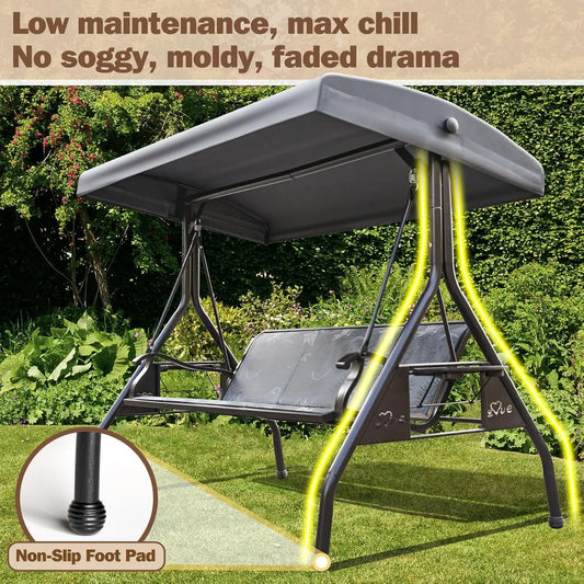 Patio Swing Chair With Adjustable Canopy And Cup Holders