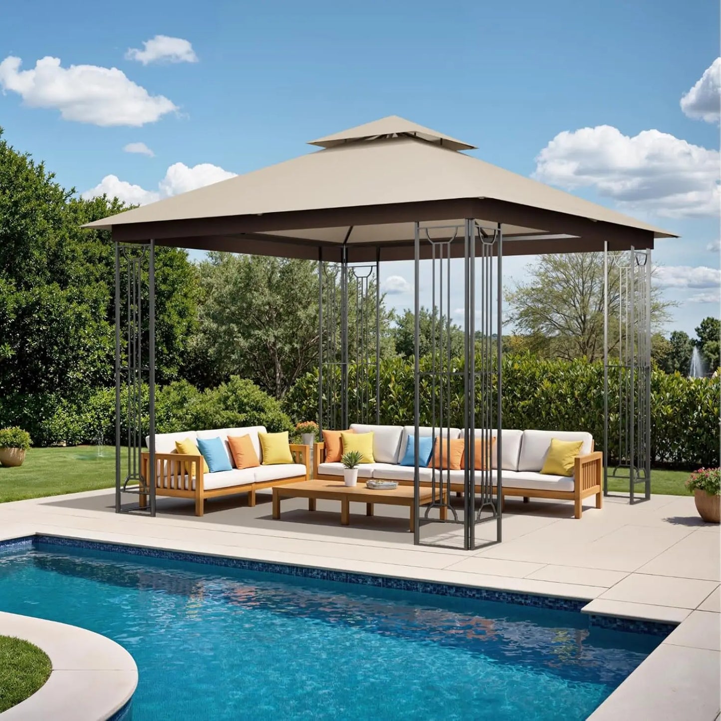 Outdoor Patio Gazebo 10x10, Heavy Duty Gazebos, Soft Top Gazebo with Metal Frame, Double Roof Canopy, Mosquito, Customized