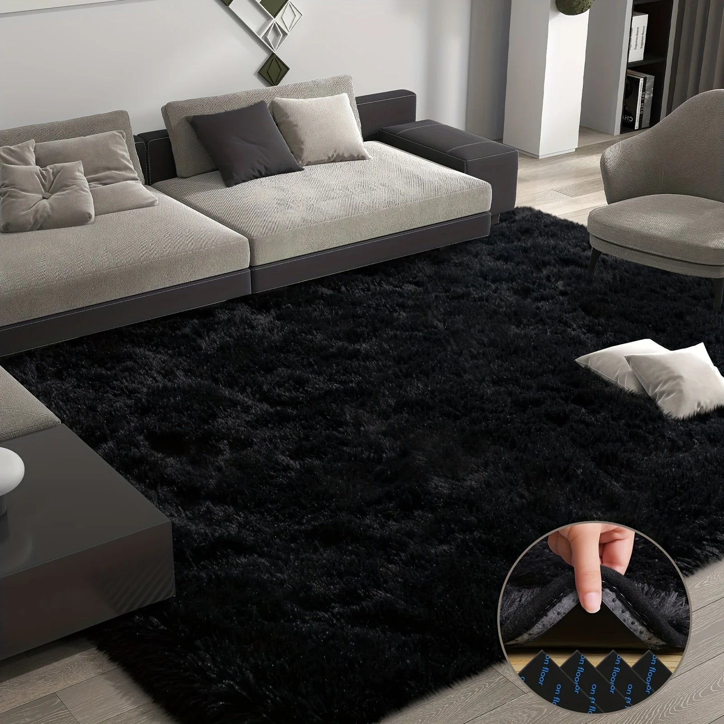 Geometric Plush Polyester Area Rug for Living Room and Bedroom