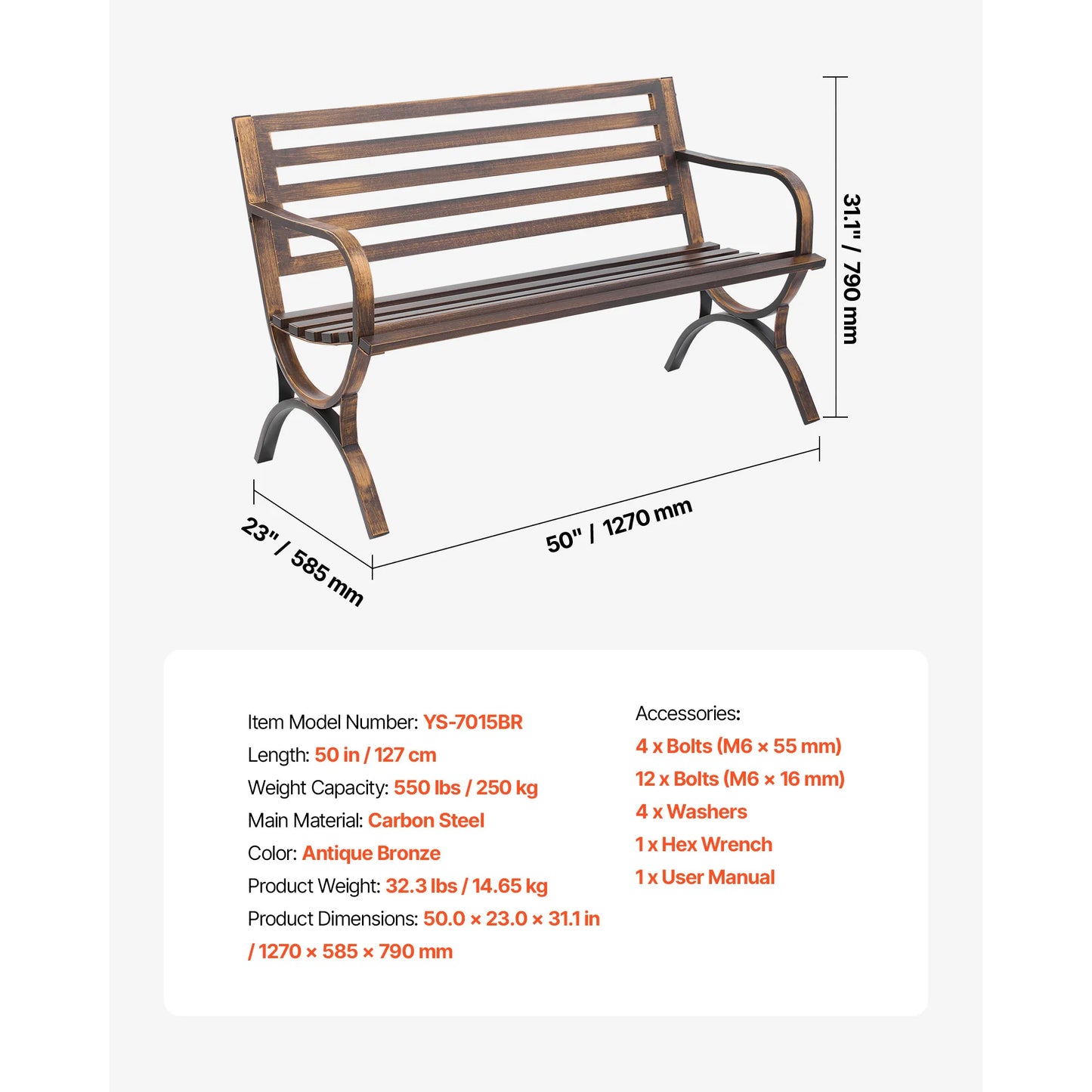 SucceBuy Outdoor Wooden Metal Garden Bench 480 Pound Capacity