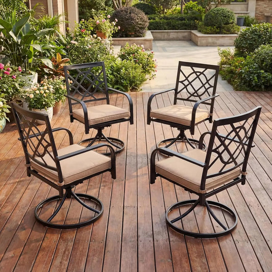 Metal Swivel Dining Chairs Set Of Four Outdoor Patio Furniture