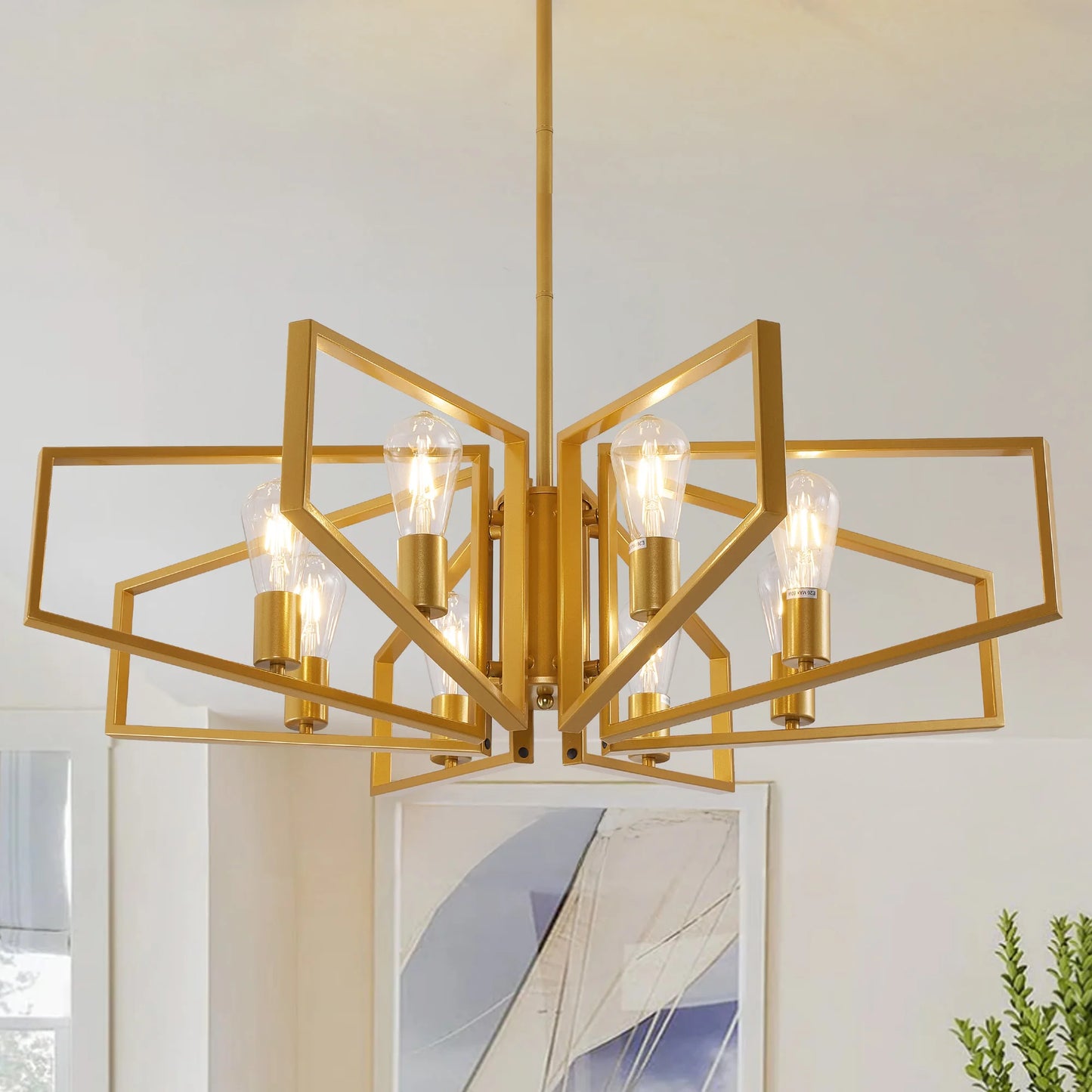 Geometric 8-Light Chandelier With Adjustable Height Iron Pendant Light