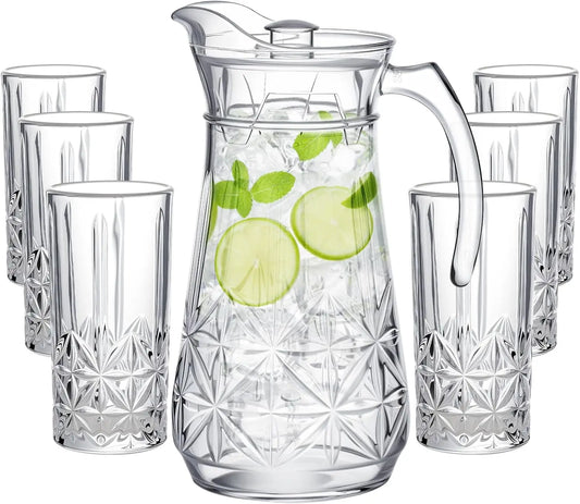 XMSJ Glass Pitcher Drinkware Set With Lid Spout For Juice