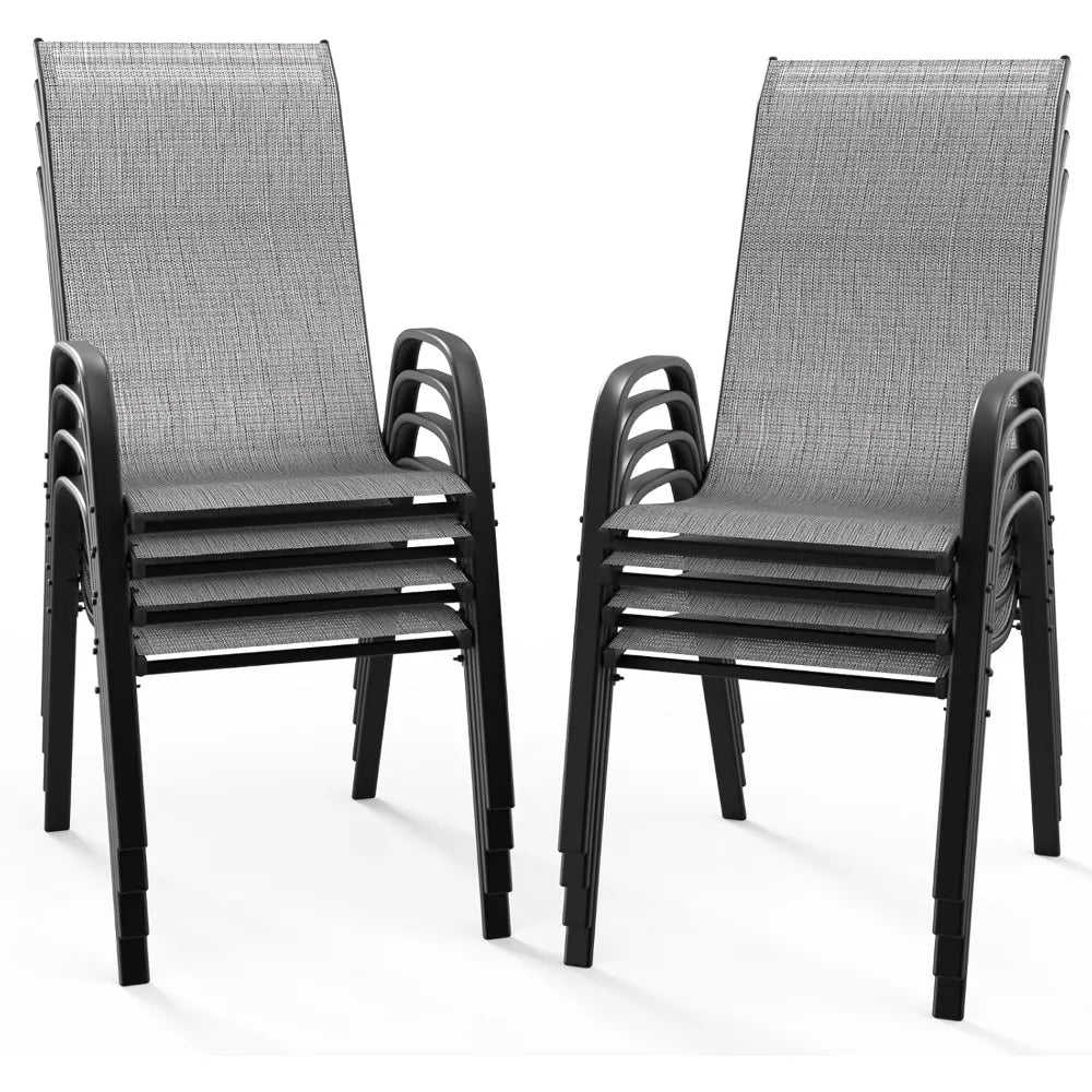 Stackable Outdoor Patio Dining Chairs With High Back And Armrests