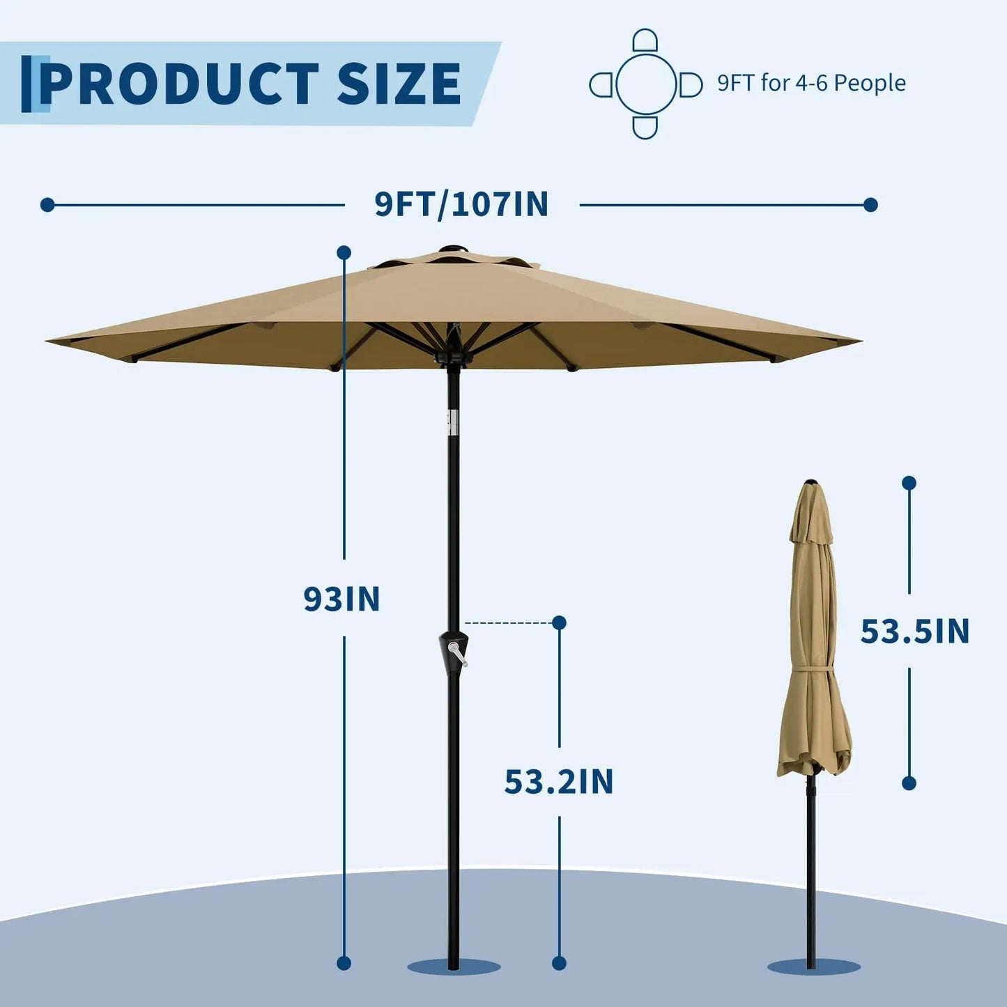 HiMISS Crank Tilt Patio Umbrella Outdoor Market UV Protection