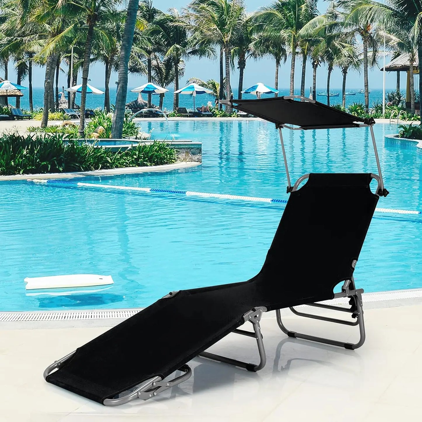 Beach Chair With Canopy Shade Folding Lounge Adjustable Backrest