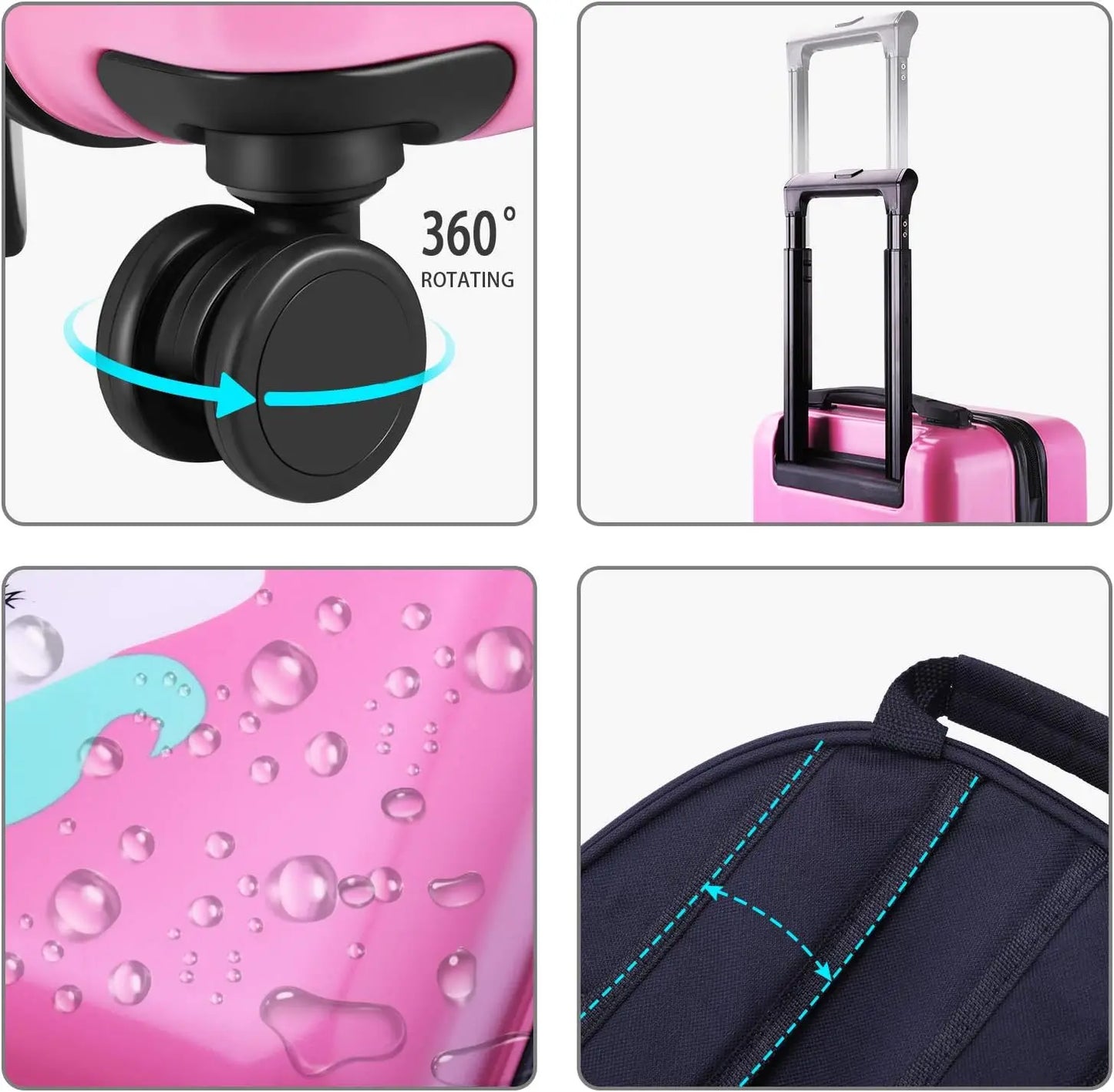 Caster Unicorn Kids Luggage Set With Backpack Rolling Suitcase