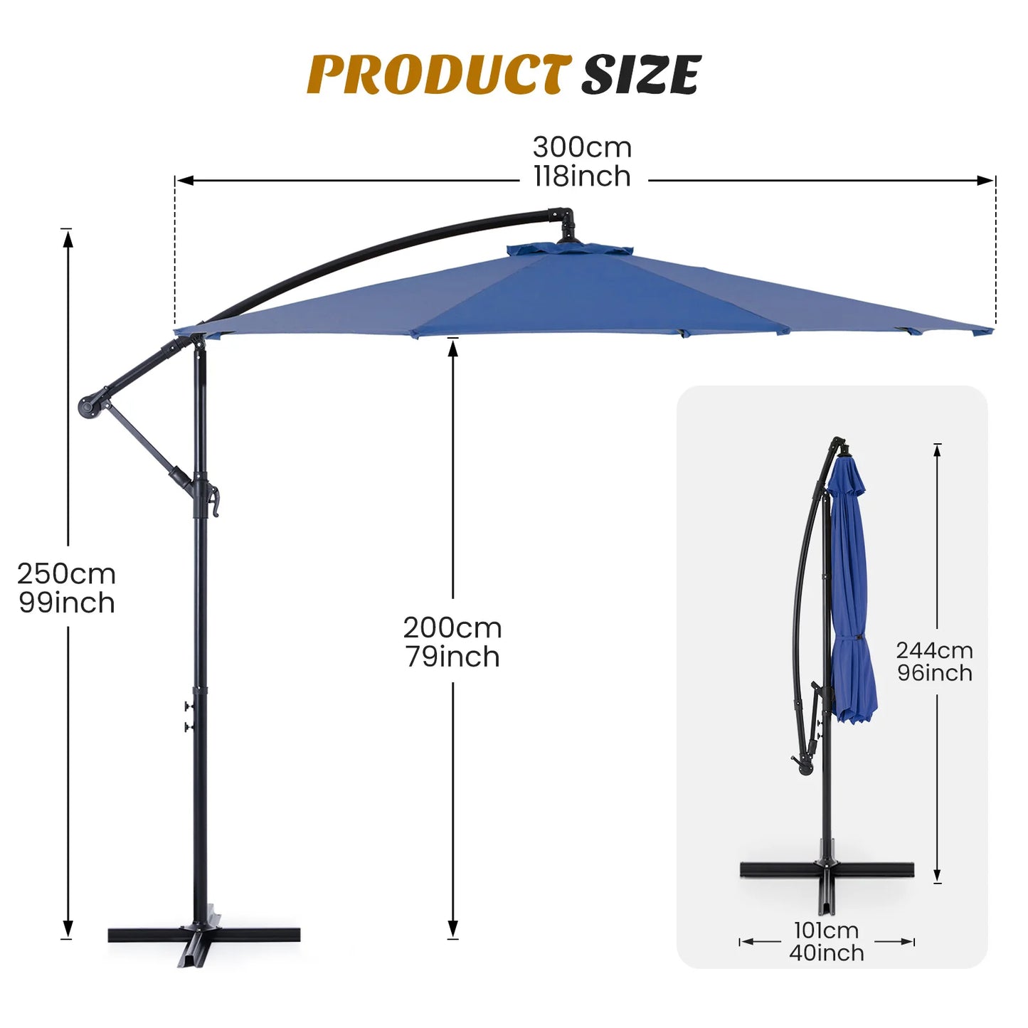 JHK Outdoor Patio Cantilever Umbrella Easy Tilt UV Protection