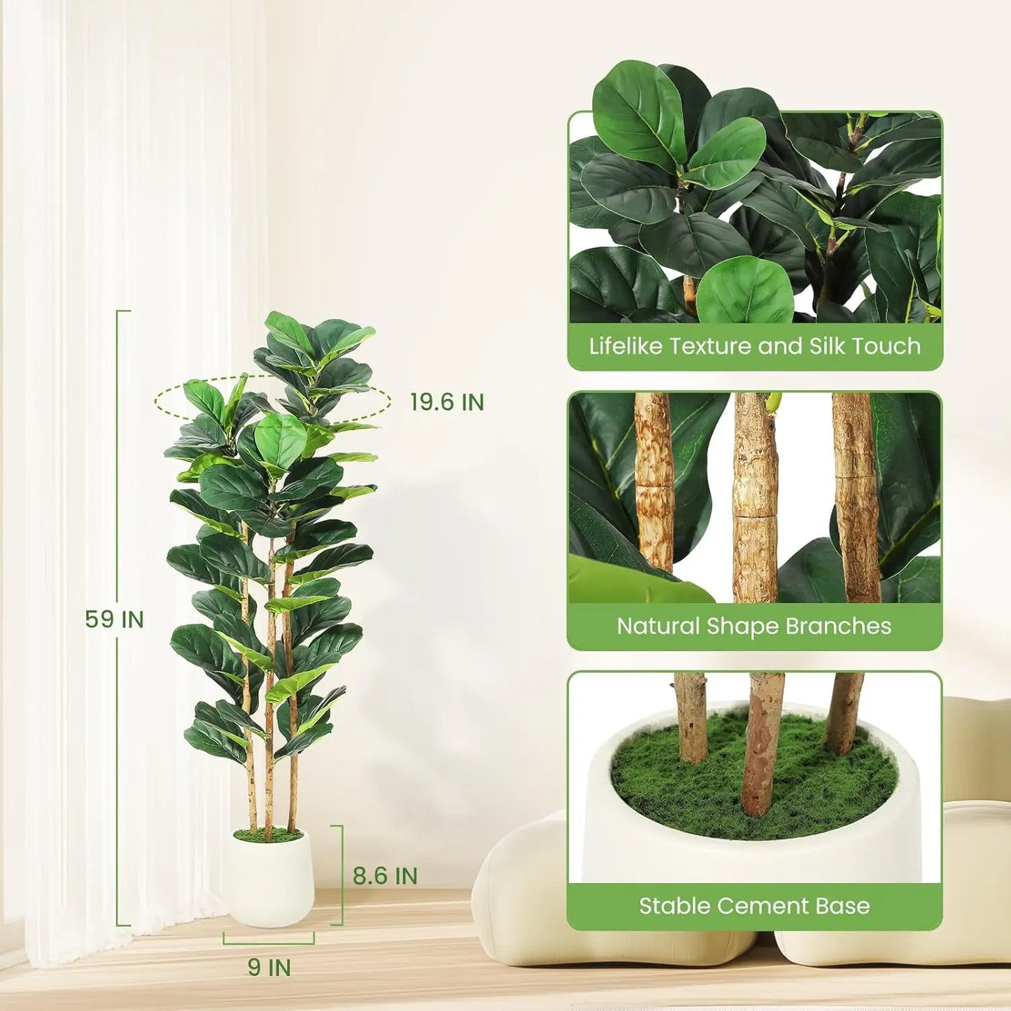 HiMISS Fiddle Leaf Fig Tree With Pot Artificial Houseplant