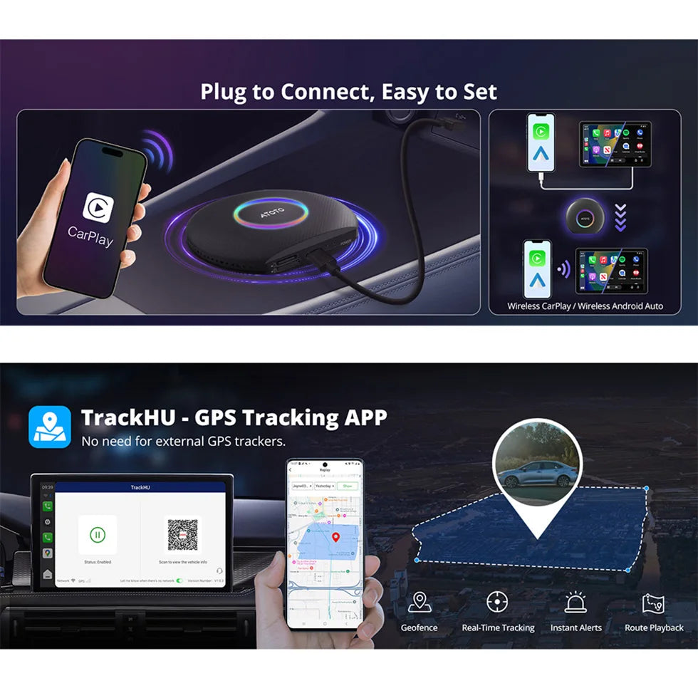 ATOTO Wireless Apple CarPlay Adapter for Android Auto USB Bluetooth