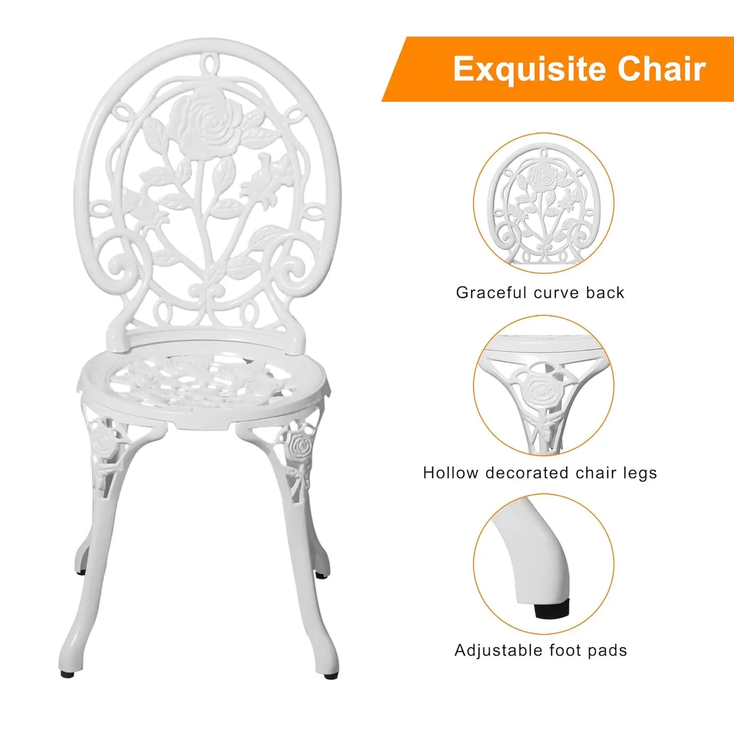 Bistro Table And Chairs Outdoor Patio Set Cast Aluminum Rose Pattern