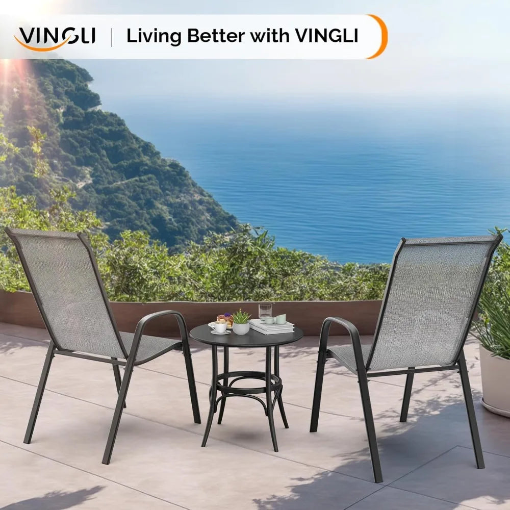 Stackable Outdoor Patio Dining Chairs With High Back And Armrests