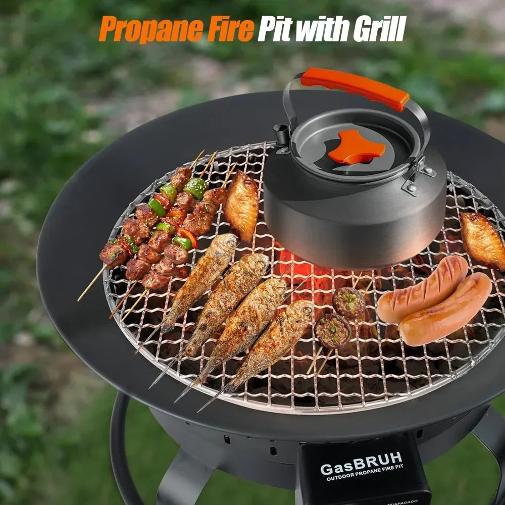 Outdoor Portable Propane Fire Pit With Grill And Carry Handle