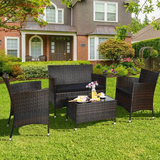 HOMASIS Rattan Patio Furniture Set Cushioned Sofa Chairs Coffee Table