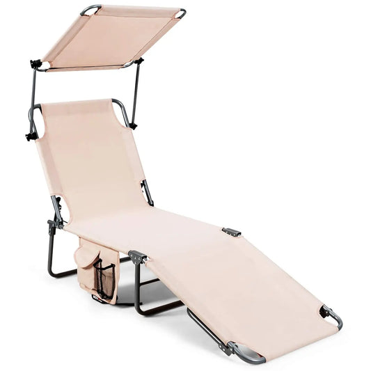 Patio Tanning Chair Chaise Lounge With Shade Canopy And Storage
