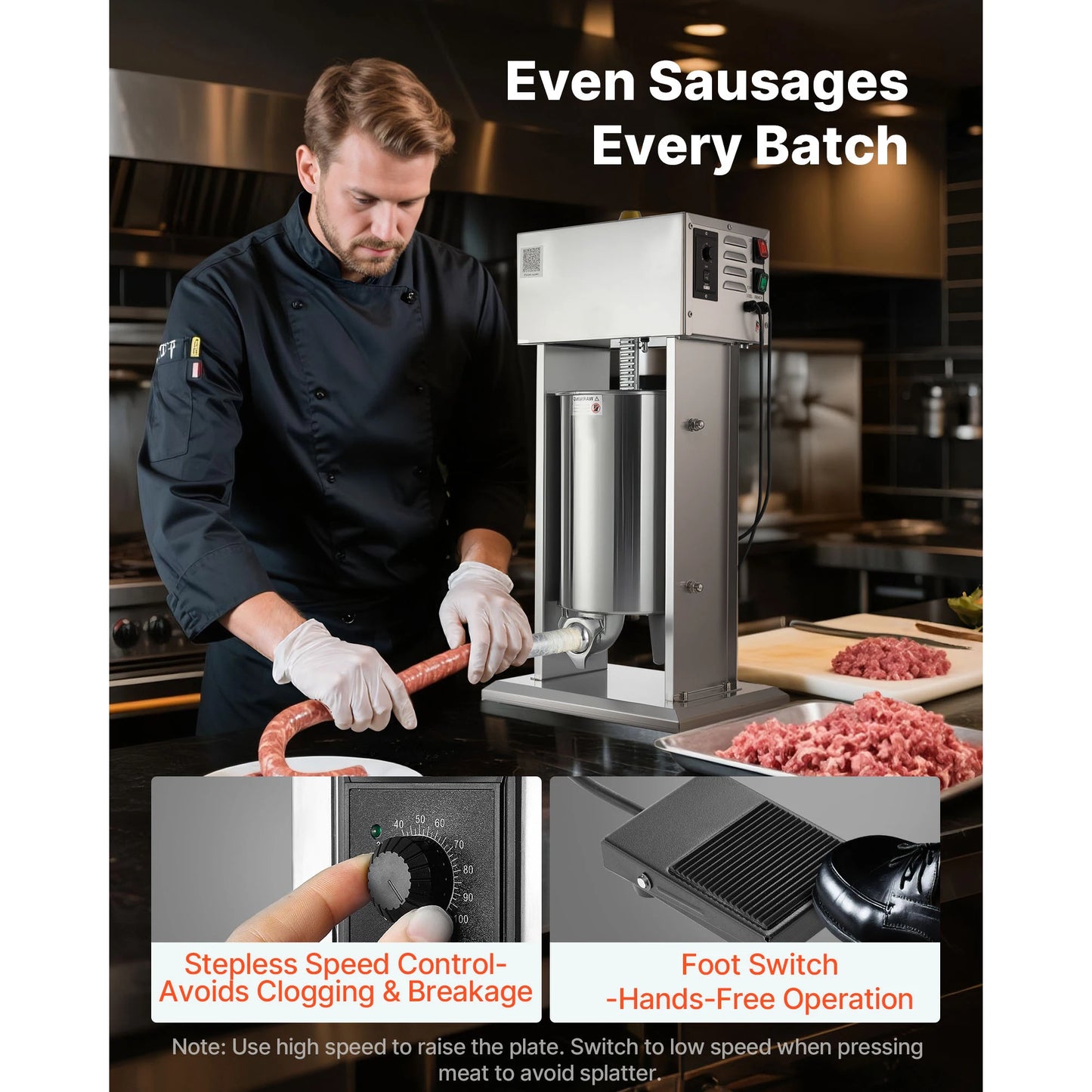 VEVOR Electric Sausage Stuffer Stainless Steel Stepless Speed Control