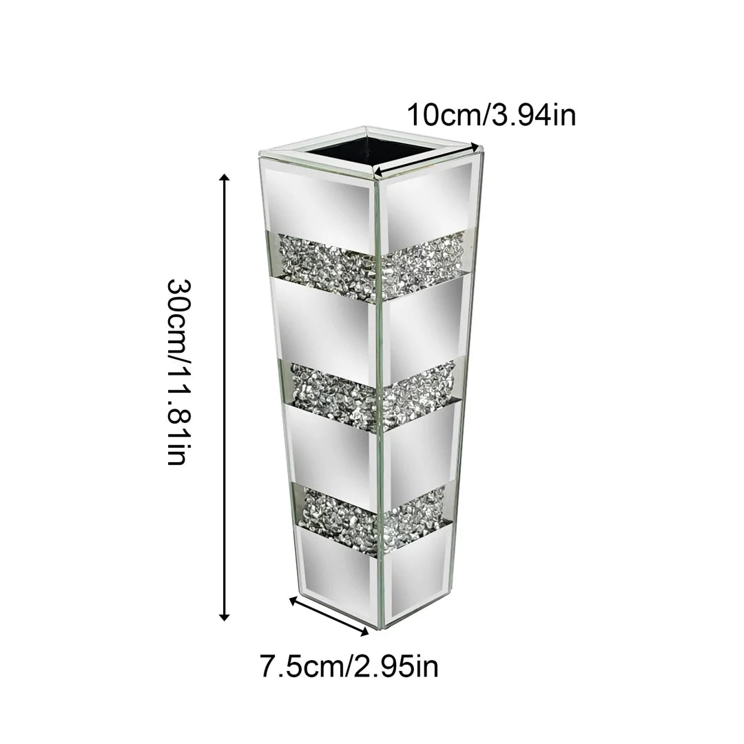 Crystal Diamond Accents Mirrored Floor Vase For Floral Arrangements