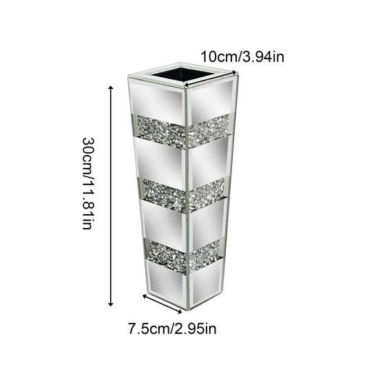 Crystal Diamond Accents Mirrored Floor Vase For Floral Arrangements