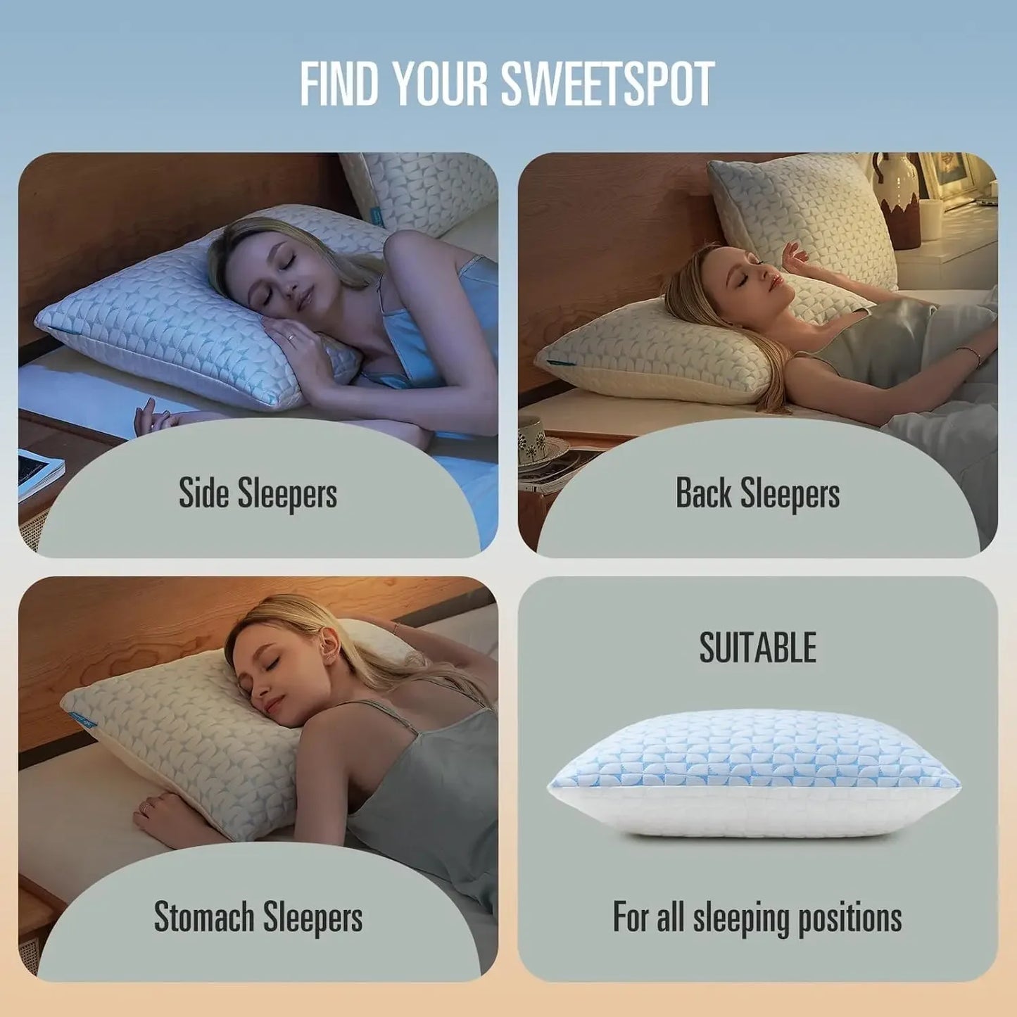 NONECN Shredded Memory Foam Pillows 2 Pack for Side Sleep