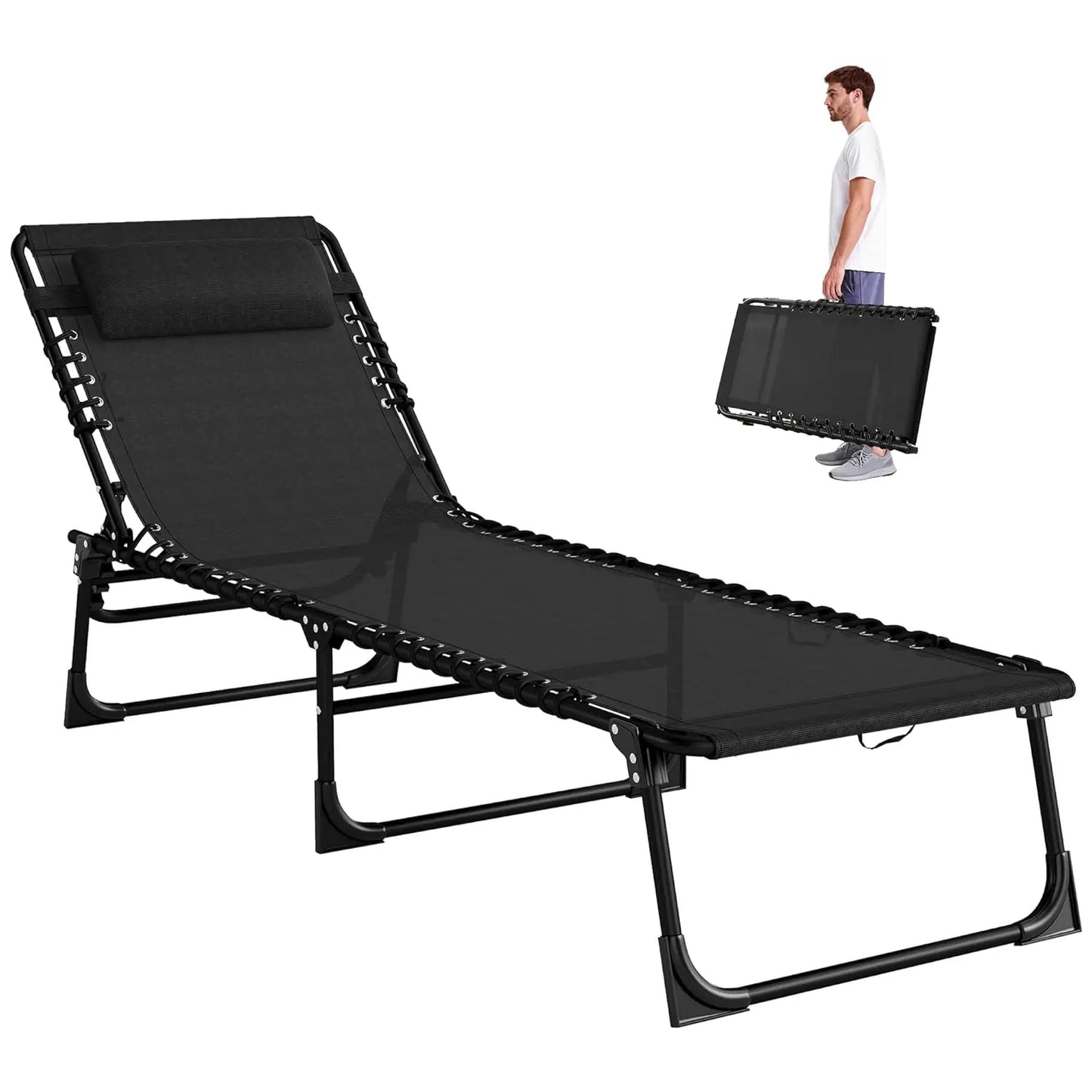 Folding Chaise Lounge Chair Outdoor Sun Lounger With Reclining Back