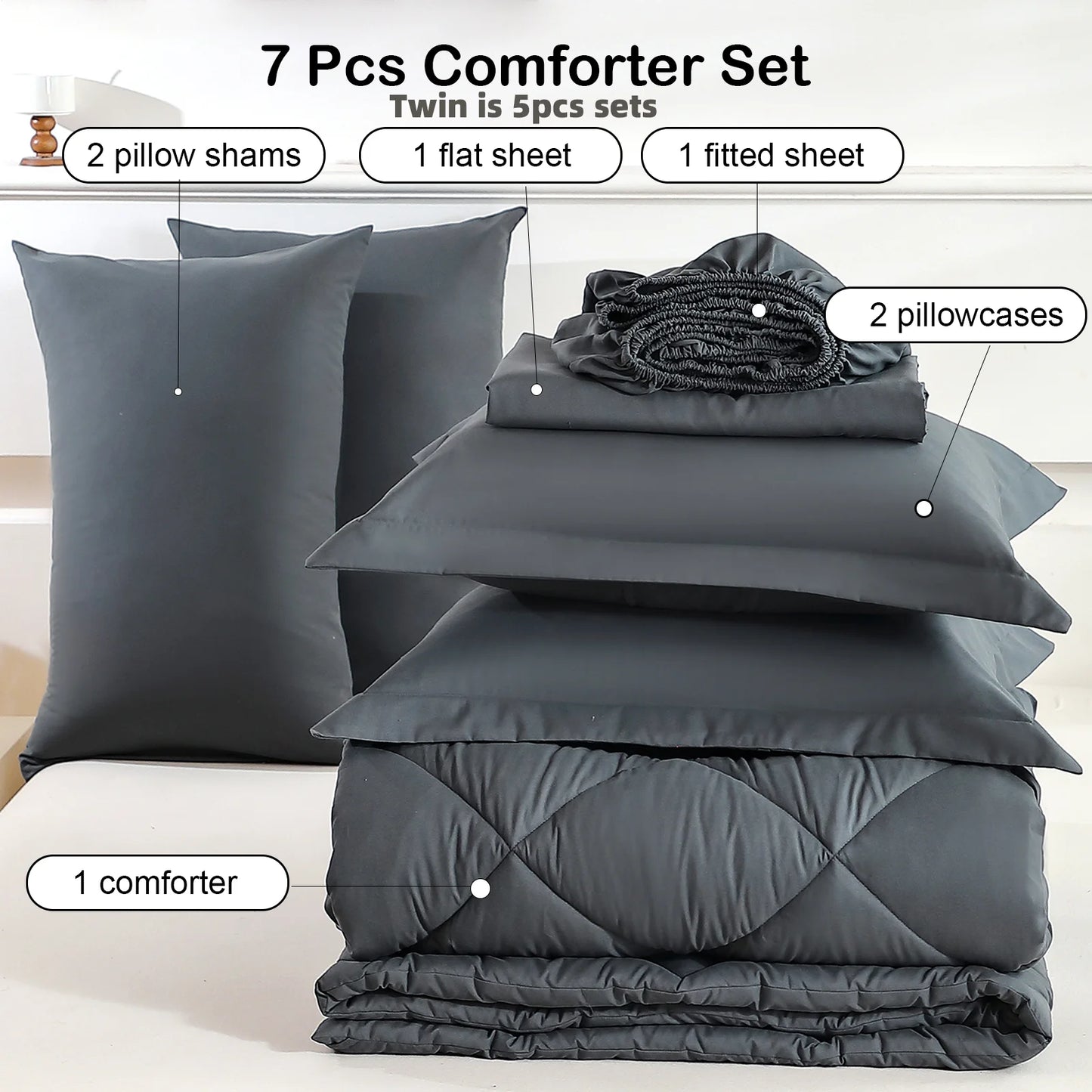 easYumCN 7 Piece Bedding Set With Comforter And Sheets