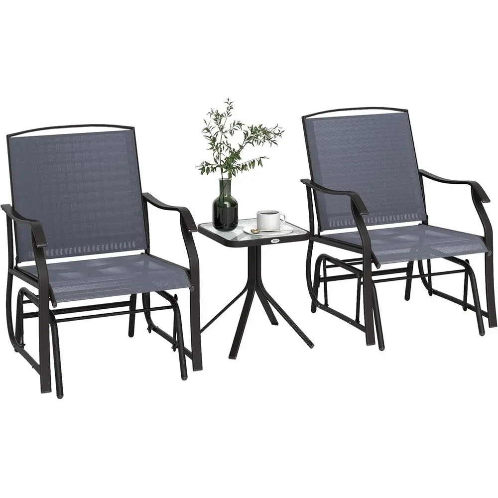 Outdoor Glider Chair Set With Glass Coffee Table And Chairs