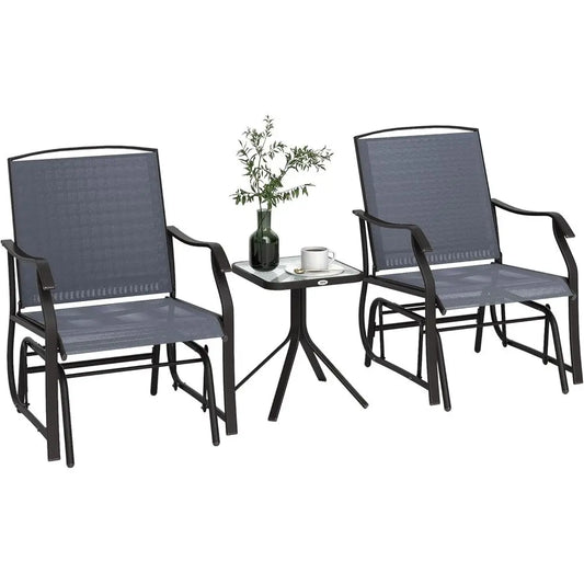 Outdoor Glider Chair Set With Glass Coffee Table And Chairs