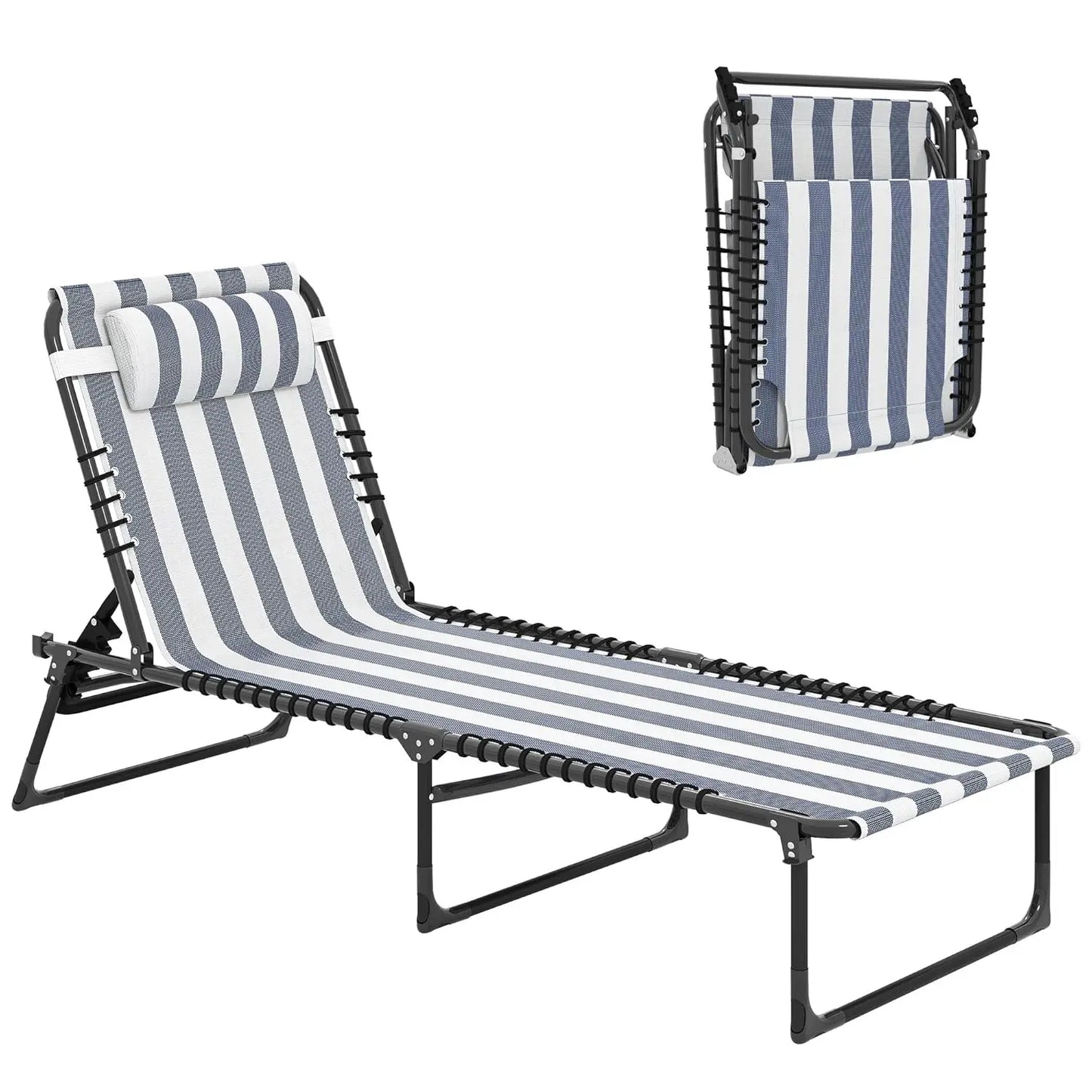 Folding Chaise Lounge Chair Outdoor Sun Lounger With Reclining Back