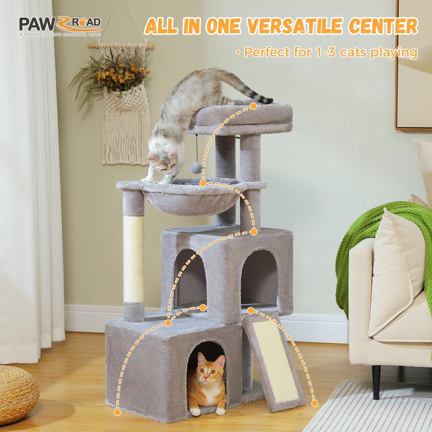PAWZ Road Indoor Cat Tree Tower With Spacious Condos Sisal