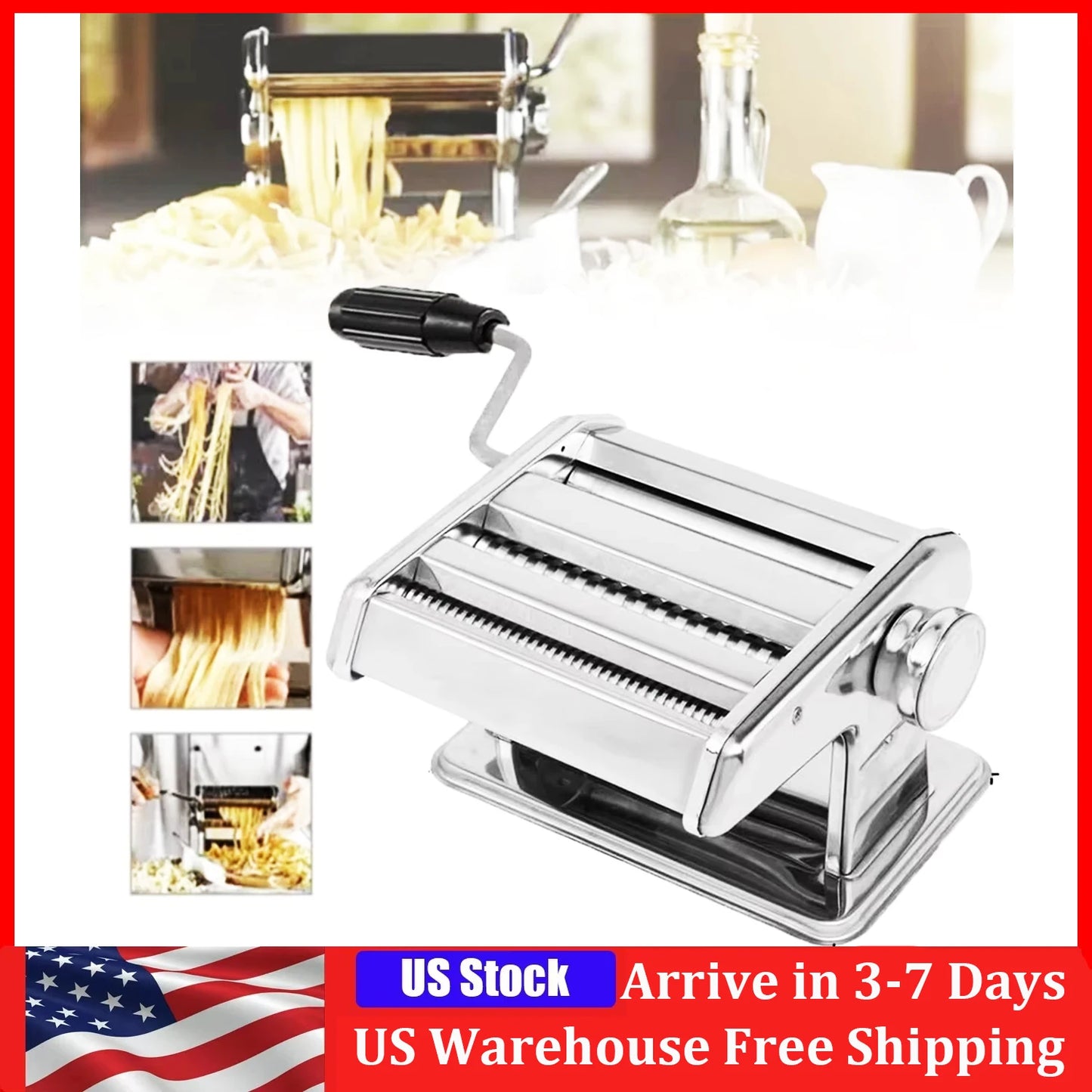 Stainless Steel Manual Pasta Maker Machine With Dual Cutters