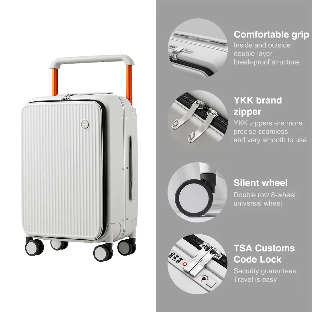 Mixi Front Laptop Pocket Suitcase Aluminum Frame Carry On Luggage