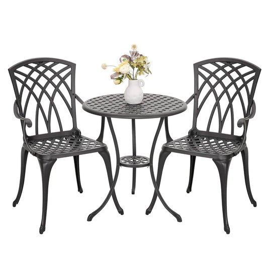 Outdoor Cast Aluminum Bistro Set 3 Piece Patio Table Chairs