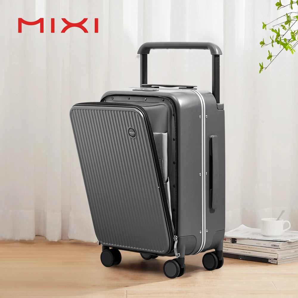 Mixi Front Laptop Pocket Suitcase Aluminum Frame Carry On Luggage